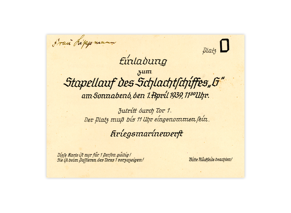 Einladung zum Stapellauf der Tirpitz am 1. April 1939 