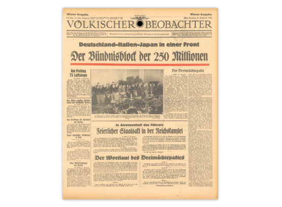 Historische Berichte und Kommentare: der „Völkische Beobachter“ vom 28. September 1940 über die Unterzeichnung des Dreimächtepaktes