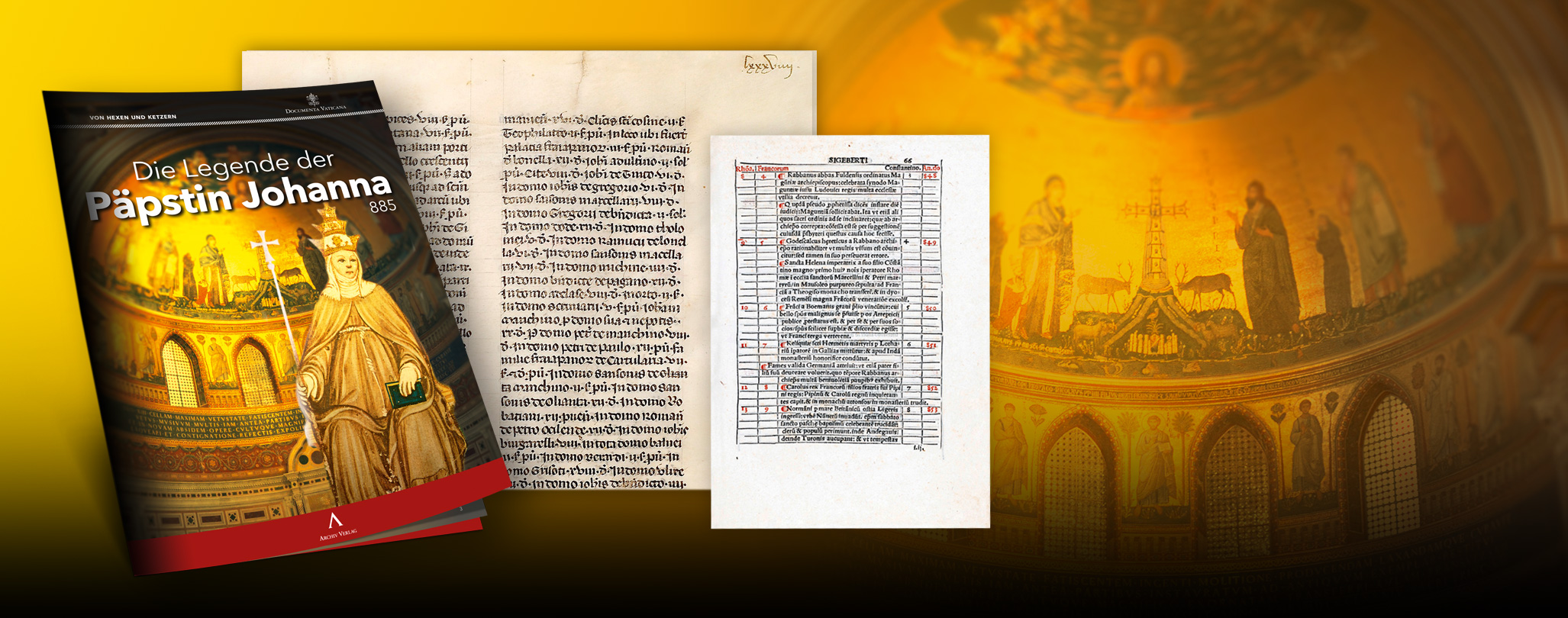 Erleben Sie anhand von drei originalgetreu reproduzierten und geschichtsträchtigen Dokumenten die Geschichte der Päpstin Johanna.