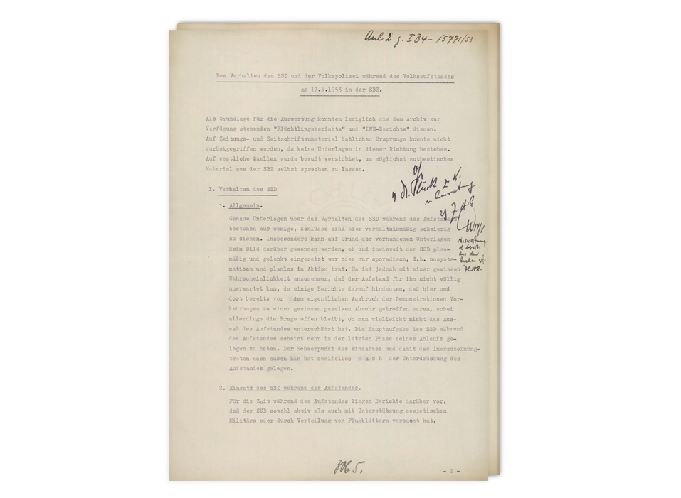 Bericht: Das Verhalten des Staatssicherheitsdienstes (SSD) und der Volkspolizei während des Volksaufstandes am 17.06.1953 in der Sowjetischen Besatzungszone (SBZ)