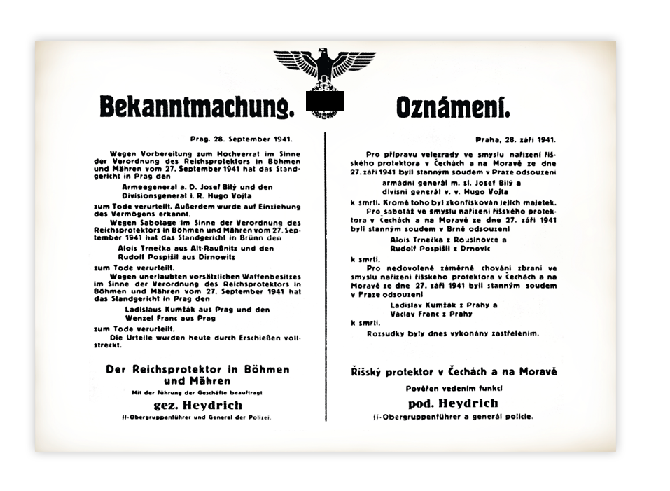 Bekanntmachung des Reichsprotektors in Böhmen und Mähren vom 28. September 1941 - Militärhistorisches Institut Prag