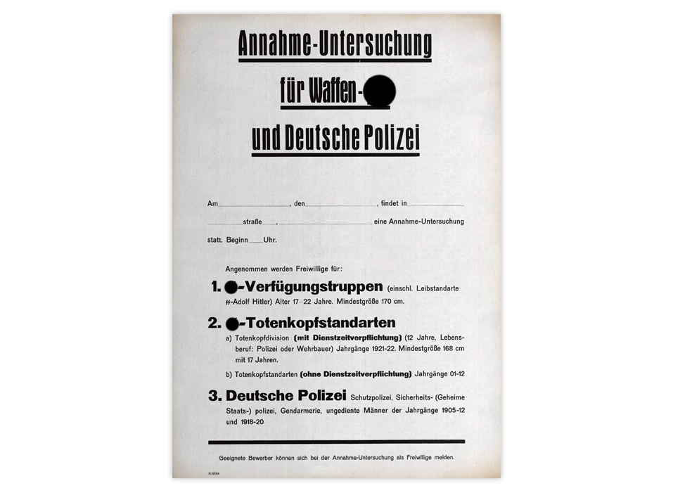 Formular Abhaltung „Annahme-Untersuchungen“ für Waffen-SS und Deutsche Polizei