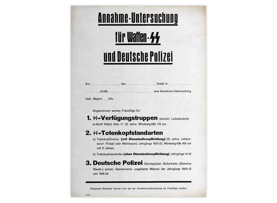 Formular Abhaltung „Annahme-Untersuchungen“ für Waffen-SS und Deutsche Polizei
