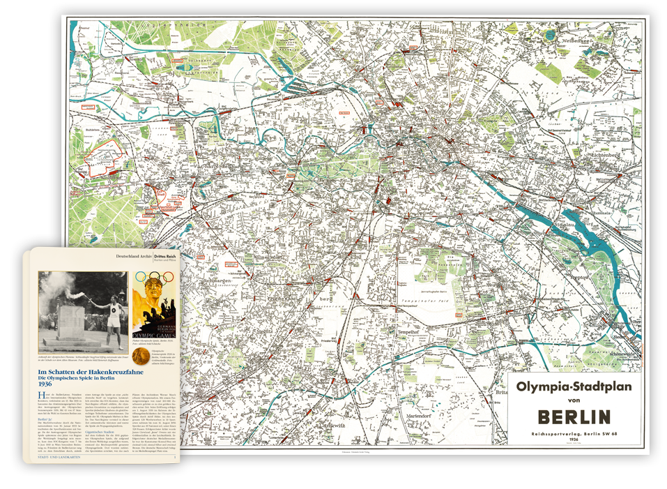  Mit Ihrer 6. Lieferung erhalten Sie eine zusätzliche Dokumentenmappe GRATIS:  »Im Schatten der Hakenkreuzfahne: Olympia 1936«   Stadtplan Berlin zur Olympiade 1936