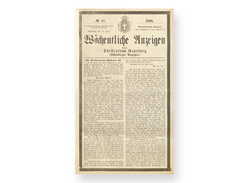 Brief Kaiser Wilhelms II. an Otto  von Bismarck vom 10. Mai 1888