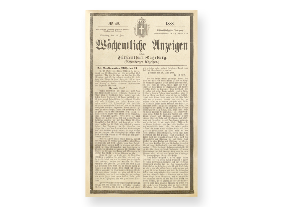Brief Kaiser Wilhelms II. an Otto von Bismarck vom 10. Mai 1888