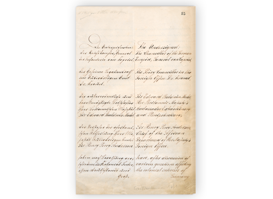 Einleitung und Artikel I des Helgoland-Sansibar-Vertrages, Berlin 1. Juli 1890