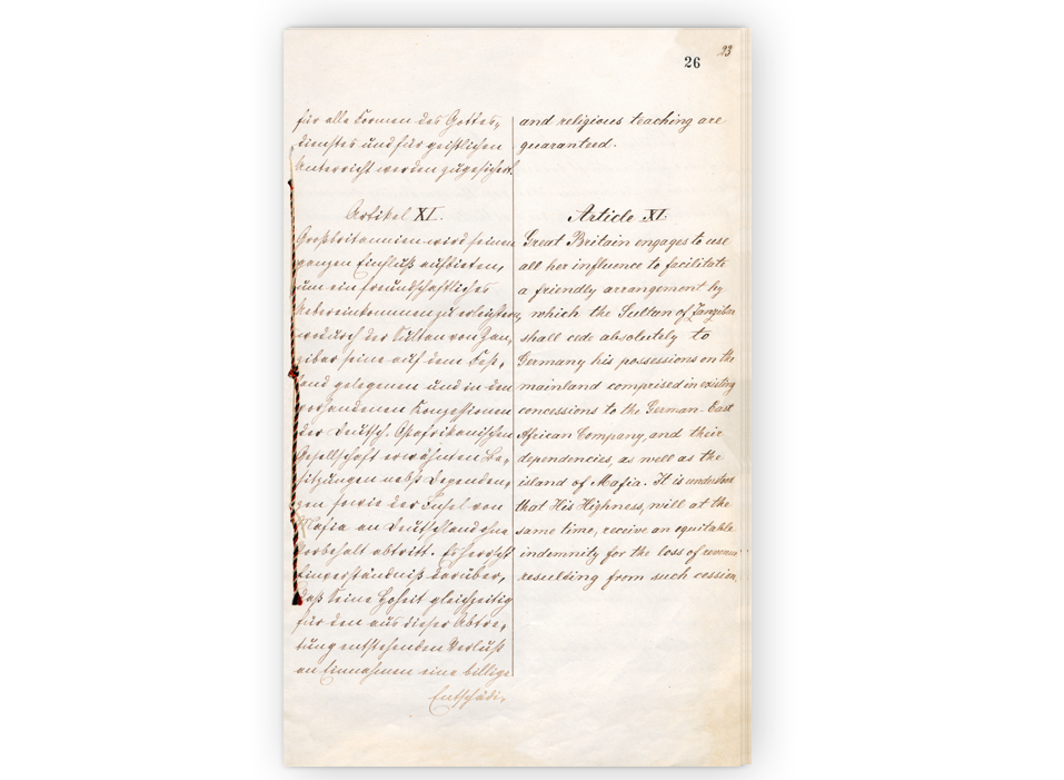 Artikel XI und XII de Helgoland-Sansibar-Vetrages und das Zusatzprotokoll, Berlin 1. Juli 1890