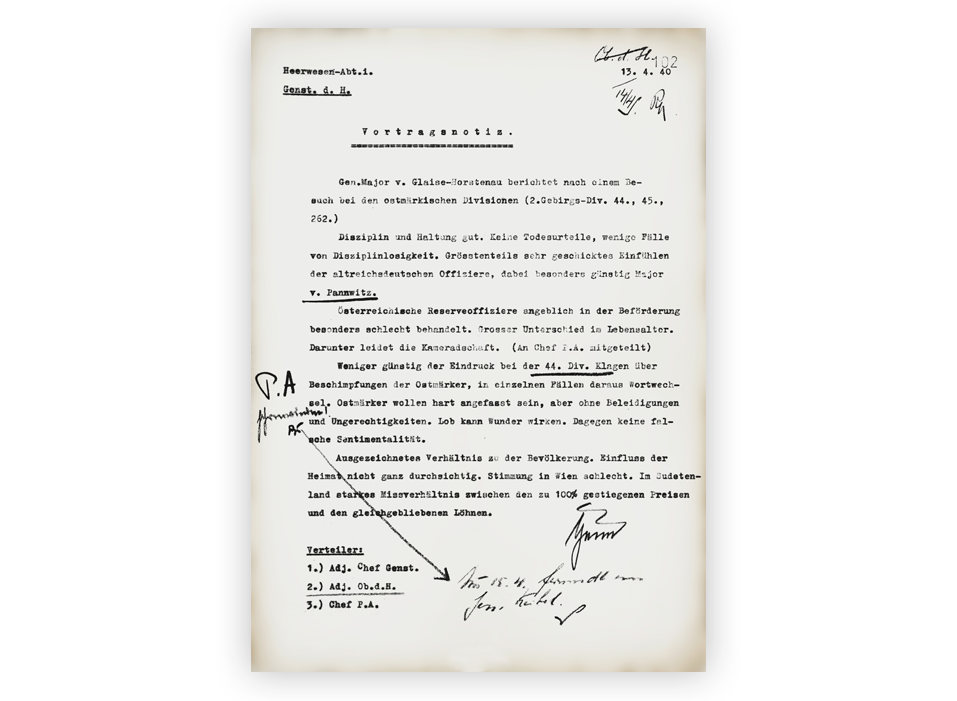 3. Eine Beurteilung der „ostmärkischer“ Divisionen durch Generalmajor Glaise-Horstenau vom 13. April 1940