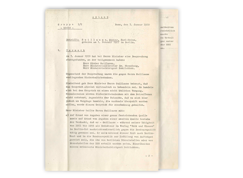 Vermerk der für Sicherheitsfragen zuständigen Organisationseinheit I/2 im Bundeskanzleramt sowie Schreiben des Bundes­amtes für Verfassungsschutz von 1970