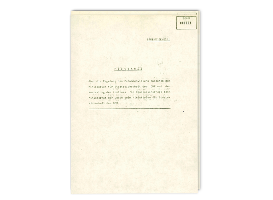 Das am 29. März 1978 unterzeichnete Protokoll über die Regelung des Zusammenwirkens zwischen dem Ministerium für Staatssicherheit der DDR und der Vertretung des Komitees für Staatssicherheit beim Ministerrat der UdSSR beim Ministerium für Staatssicherheit der DDR