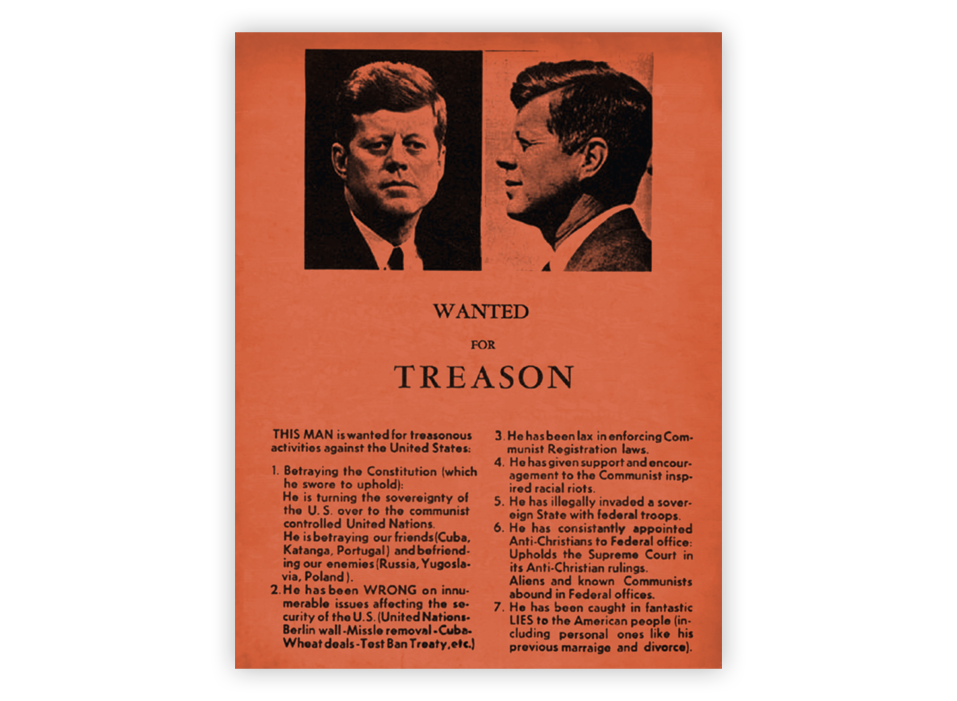 Anti-Kennedy-Flugblatt, das am 21. November 1963 (dem Tag vor seiner Ermordung) in Dallas verteilt wurde