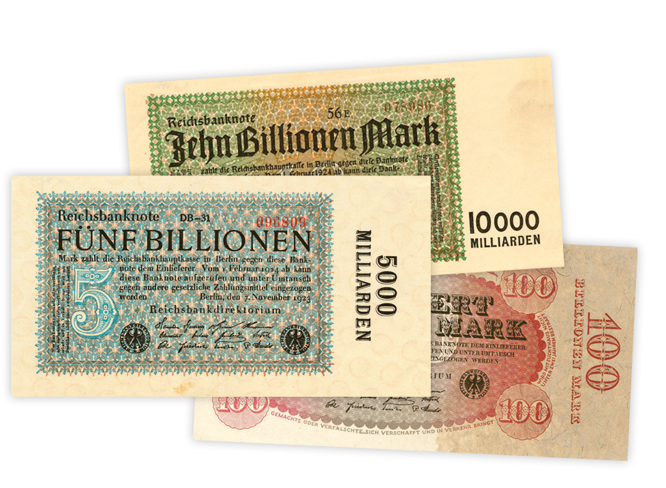 Drei Geldscheine der Reichsbank