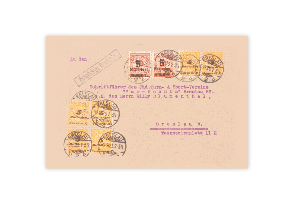 Brief im Ortsverkehr mit Postwertzeichen im Wert von 40 Milliarden Mark, 1923