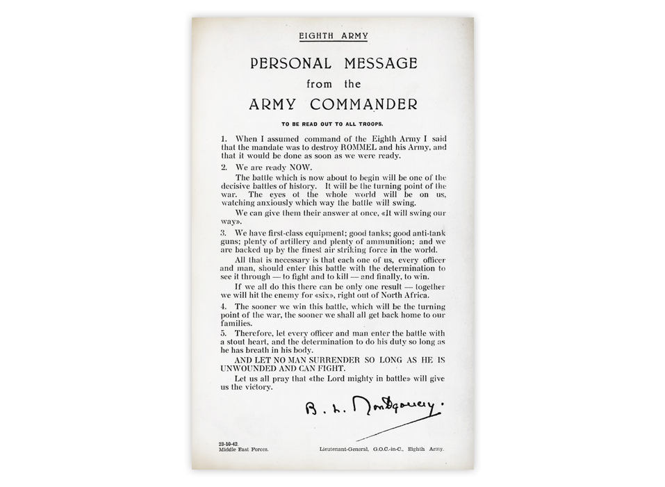 Am 22. Oktober 1942 verfasste "persönliche Nachricht an alle Truppen" von General Montgomery