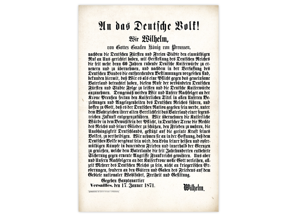 Kaiserproklamation "An das deutsche Volk" vom 17. Januar 18711
