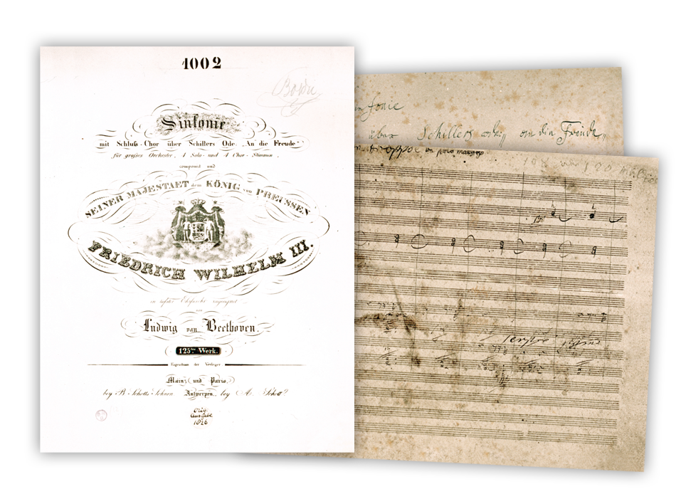 SINFONIE NR. 9 IN D-MOLL mit Schlusschor über Schillers »Ode an die Freude« – eigenhändiges Titelblatt der Notenschrift mit Widmung an Friedrich Wilhelm III. von Preußen