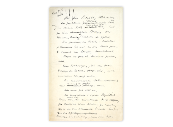 Handschriftlicher Entwurf Kurt Eisners zur Proklamation des Freistaates Bayern vom 7. November 1918