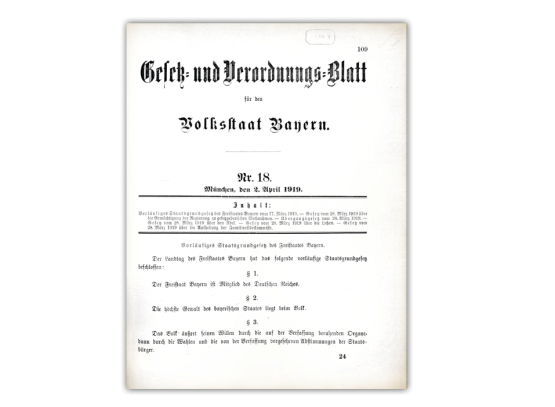 Gesetz- und Verordnungs-Blatt für den Volksstaat Bayern vom 2. April 1919