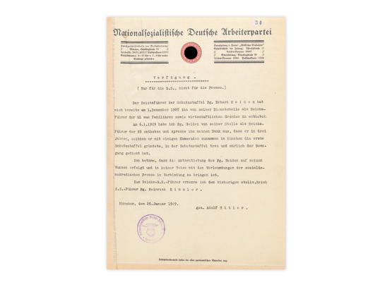 Die Ernennung Heinrich Himmlers zum Reichsführer-SS durch Adolf Hitler am 20. Januar 1929