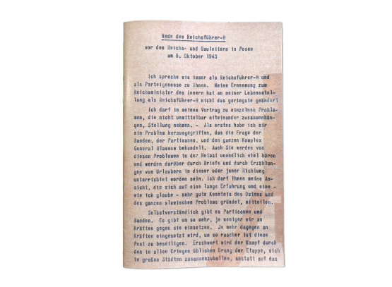 Lesen Sie exklusiv die Rede des Reichsführers-SS Heinrich Himmler vor den Reichs- und Gauleitern in Posen am 6. Oktober 1943