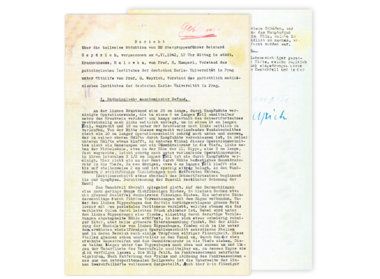 Ihr drittes Dokument zur "Operation Anthropoid": Bericht über die teilweise Obduktion Reinhard Heydrichs, vorgenommen am 4. Juni 1942 durch Prof. H. Hamperl - Nationalarchiv Prag, Fotos: Jaroslav Čvančara.