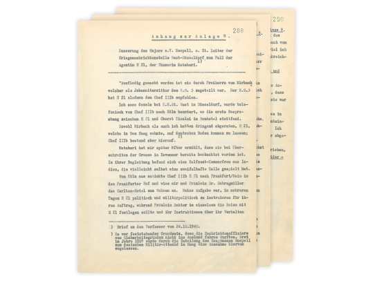Ihr zweites Dokument: Äußerung des Majors z. V. Roepell, seiner Zeit Leiter der Kriegsnachrichtenstelle West-Düsseldorf zum Fall der Agentin H 21, der Tänzerin Mata Hari.