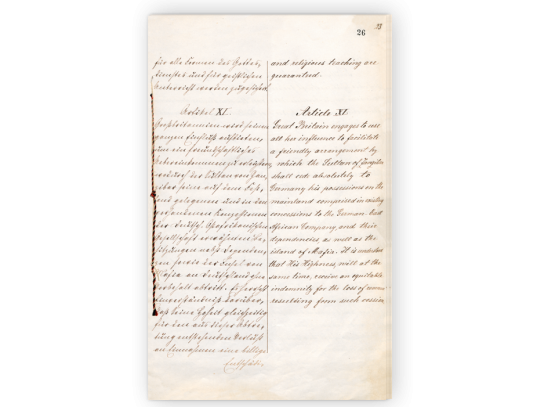 Artikel XI und XII des Helgoland-Sansibar-Vertrages und das Zusatzprotokoll geben Aufschluss über die 1890 getroffenen Vereinbarungen!