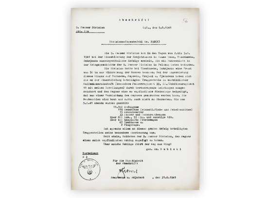 Ihr letztes Dokument: Den Sühnebefehl des „ostmärkischen“ Generals Böhme an ihm unterstellte Truppen.