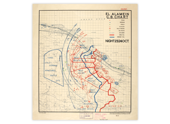 Ihr zweites Dokument: Karte der britischen Royal Engineers mit Frontverlauf und Gefechten während der Schlacht von El Alamein in der Nacht vom 23. auf den 24. Oktober 1942.