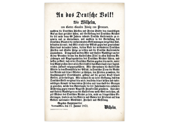 Kaiserproklamation "An das deutsche Volk" vom 17. Januar 1871