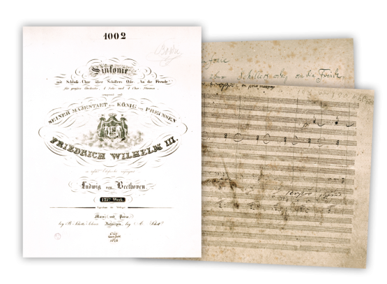 SINFONIE NR. 9 IN D-MOLL mit Schlusschor über Schillers »Ode an die Freude« – eigenhändiges Titelblatt der Notenschrift mit Widmung an Friedrich Wilhelm III. von Preußen