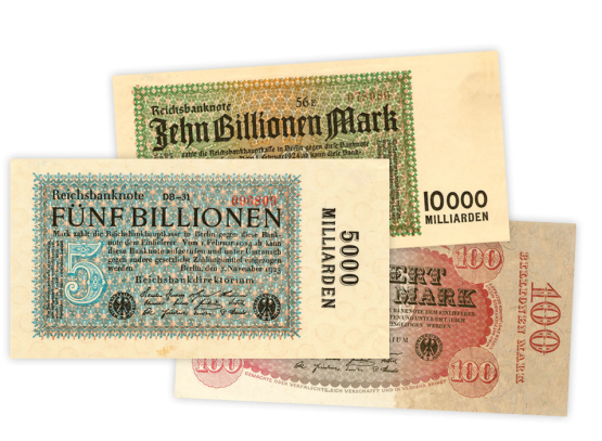 Halten Sie drei Geldscheine der Reichsbank in den eigenen Händen!