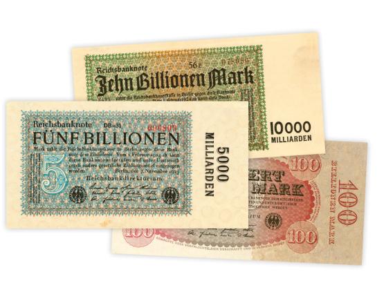 Drei Geldscheine der Reichsbank