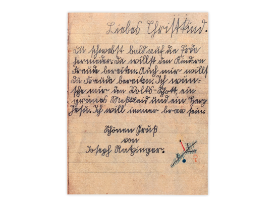Brief an das Christkind von Joseph, Maria und  Georg Ratzinger, geschrieben in Aschau am 16. Dezember 1934 