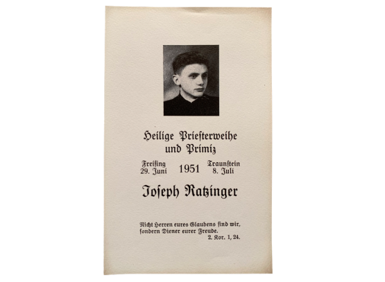 Dokument 2: Verlautbarung der Priesterweihe (in Freising am 29. Juni 1951) und Primiz (in Traunstein am 8. Juli 1951) Institut Papst Benedikt XVI., Regensburg