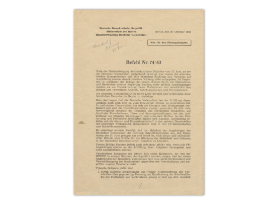 Befehl an die DDR-Sicherheitskräfte vom 28. Oktober 1953