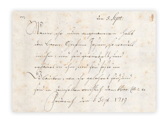 Zeitzeugnis aus der Kindheit: Schriftprobe des Siebenjährigen mit der ersten Unterschrift Friedrichs